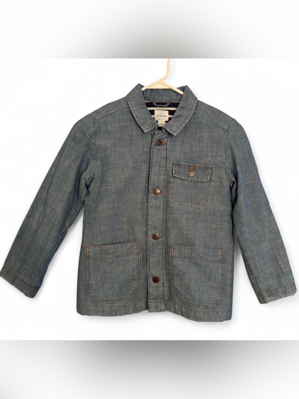 Crewcuts Chambray Chore Denim Jacket Lined Stripe Accent Boys 6-7